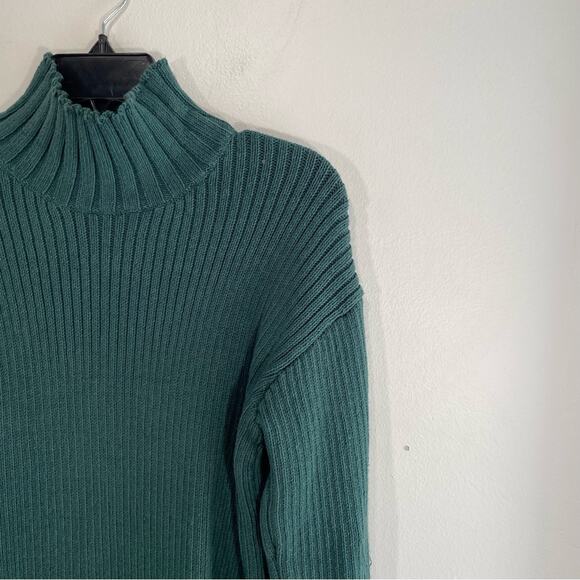 Free People Beach Trez Hunter Green Ribbed Mockneck Cotton Sweater Small - Picture 5 of 13
